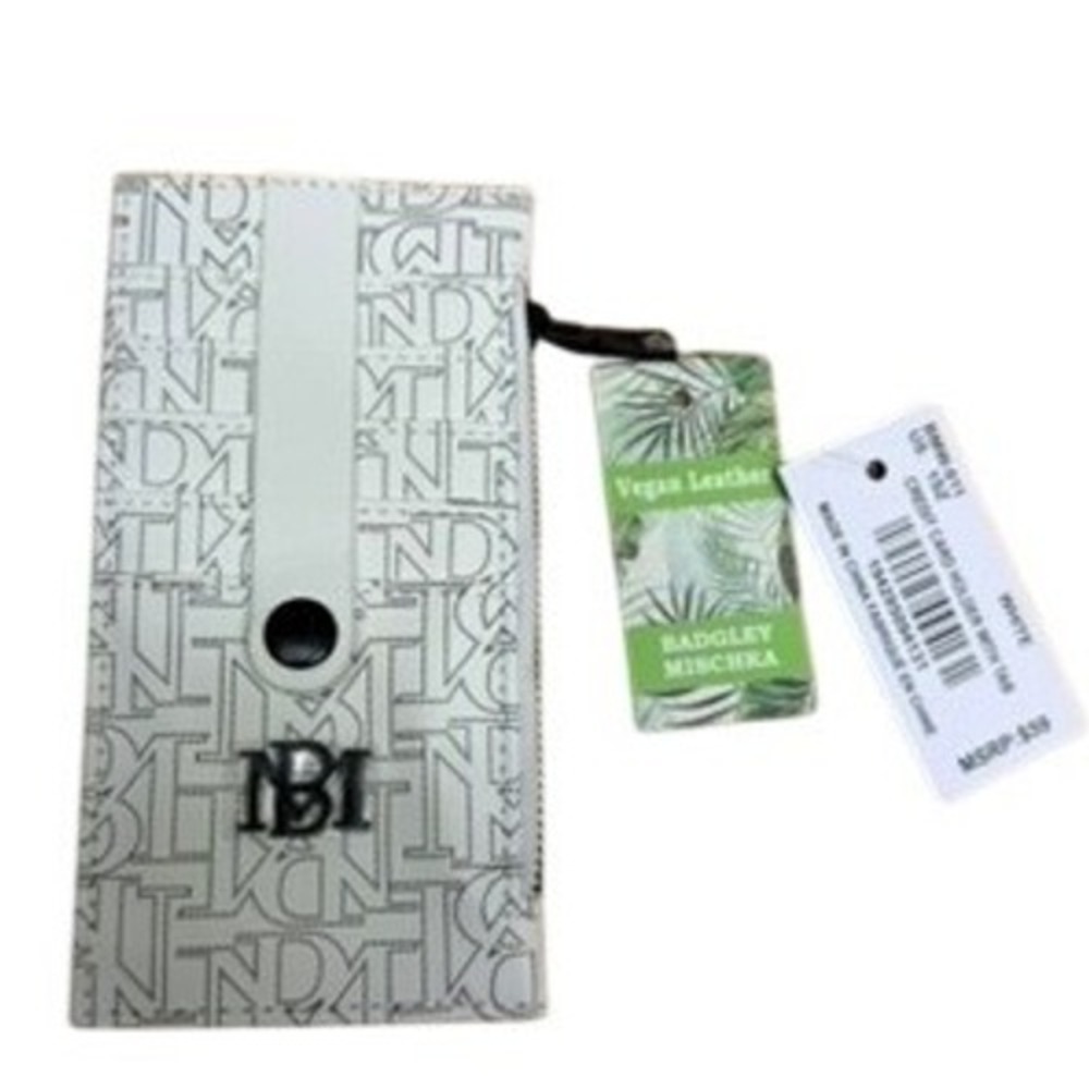 NWT! "Badgley Mischka" White Monogram Vegan Leather Credit Card Holder‎ BMW-011